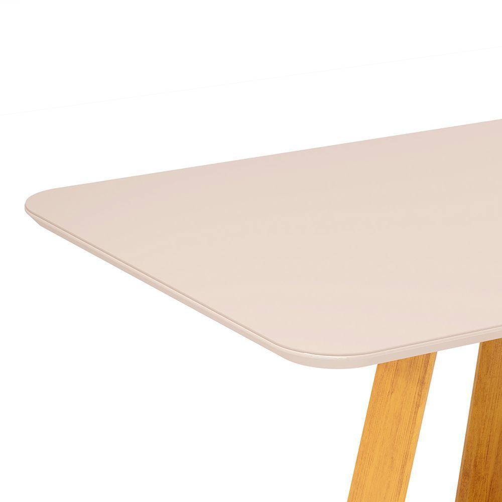 Conjunto Sala De Jantar Com 6 Cadeiras Tampo Curvo 160cm Kiara Cedro/off White Lídia Veludo Kraft - Dj Móveis - 4