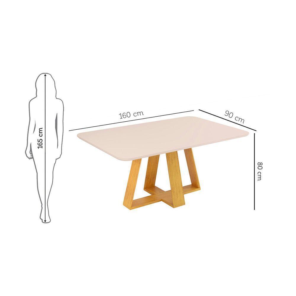 Conjunto Sala De Jantar Com 6 Cadeiras Tampo Curvo 160cm Kiara Cedro/off White Lídia Veludo Kraft - Dj Móveis - 7