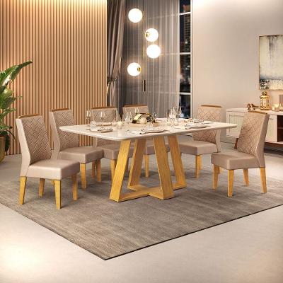 Conjunto Sala De Jantar Com 6 Cadeiras Tampo Curvo 160cm Kiara Cedro/off White Lídia Veludo Kraft - Dj Móveis