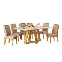 Conjunto Sala De Jantar Com 6 Cadeiras Tampo Curvo 160cm Kiara Cedro/off White Lídia Veludo Kraft - Dj Móveis - 2