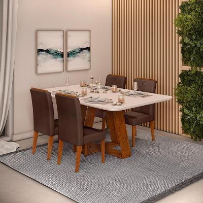 Conjunto Sala De Jantar Mesa Com 4 Cadeiras Tampo Curvo 160cm Kiara Freijó/off White Yasmin Veludo Moca - Dj Móveis