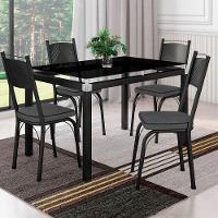 Conjunto Sala De Jantar Mesa Com 4 Cadeiras 151 Malva Tampo De Vidro 107cm A01 Preto/assento Andorinha - Combo Stock - 1