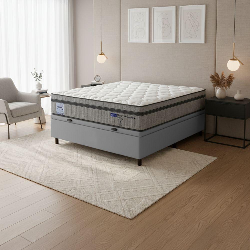Cama Box Baú Casal Probel Molas Ensacadas Euro In 138x188x71cm Guarda Costas Stone Branco/cinza - 2