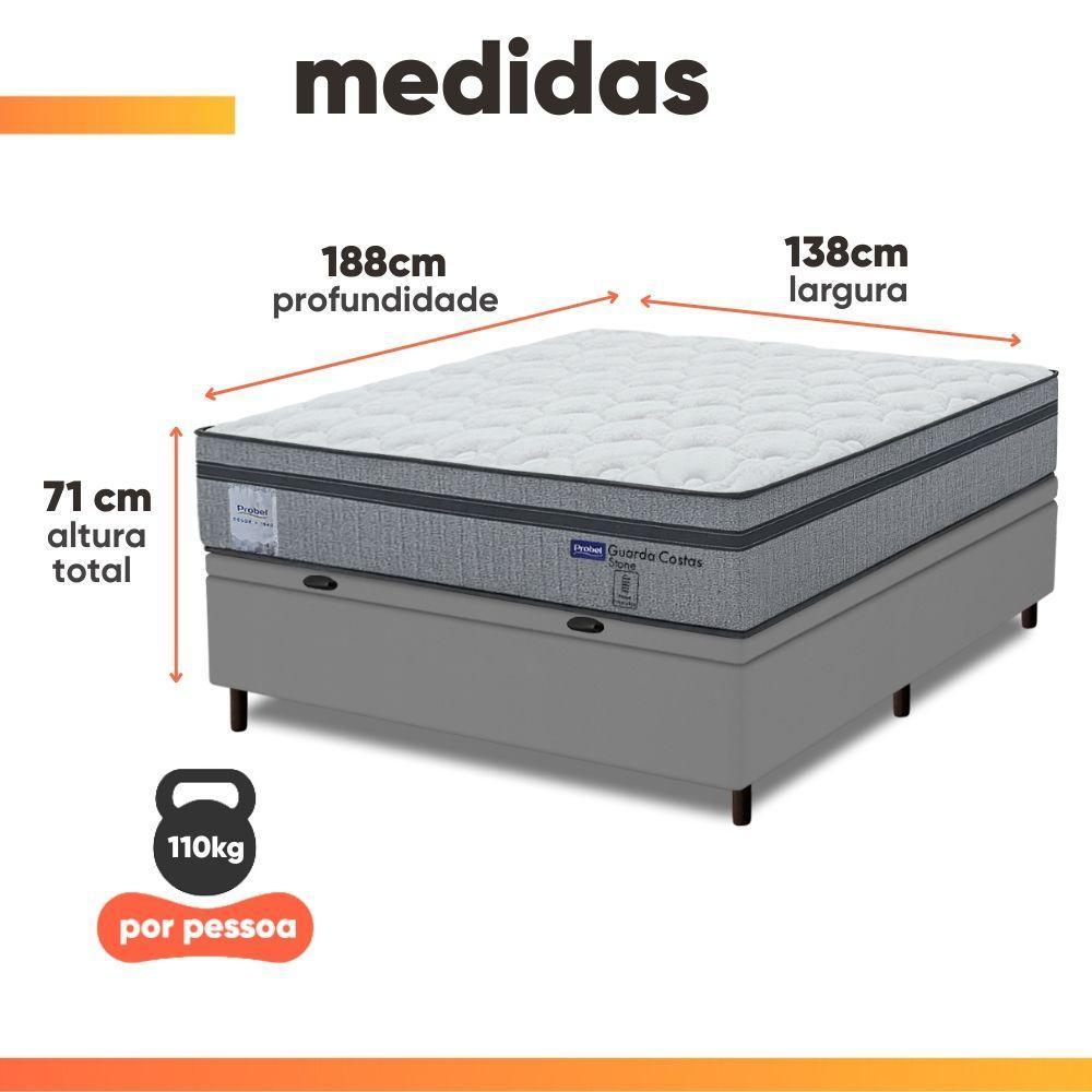 Cama Box Baú Casal Probel Molas Ensacadas Euro In 138x188x71cm Guarda Costas Stone Branco/cinza - 3