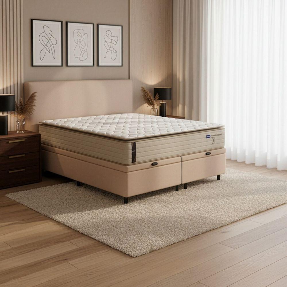 Cama Box Baú Queen Probel Molas Ensacadas Pillow Top 158x198x71cm Guarda Costas Genova Branco/bege - 2