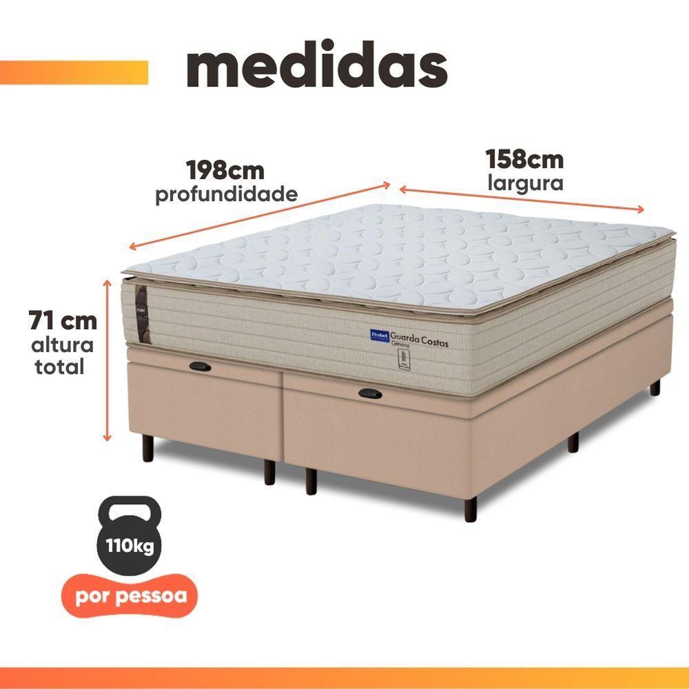 Cama Box Baú Queen Probel Molas Ensacadas Pillow Top 158x198x71cm Guarda Costas Genova Branco/bege - 3