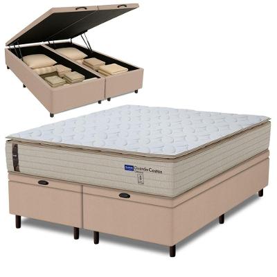 Cama Box Baú Queen Probel Molas Ensacadas Pillow Top 158x198x71cm Guarda Costas Genova Branco/bege