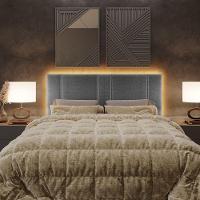 Cabeceira Painel Cama Box Queen Size Siri 160cm Com Led Linho Cinza - Desk Design - 5