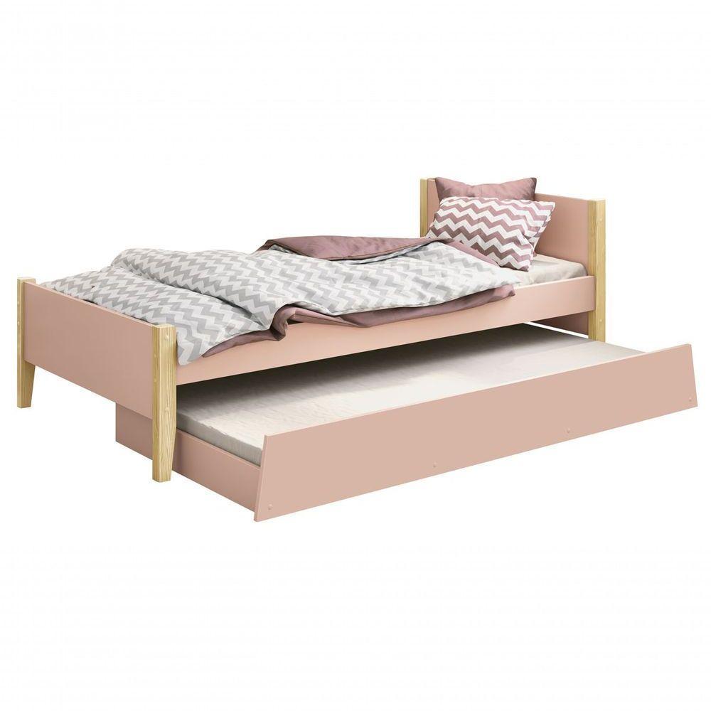 Cama Babá Solteiro Com Auxiliar Simba Rosa Fosco Com Natural - Reller - 1