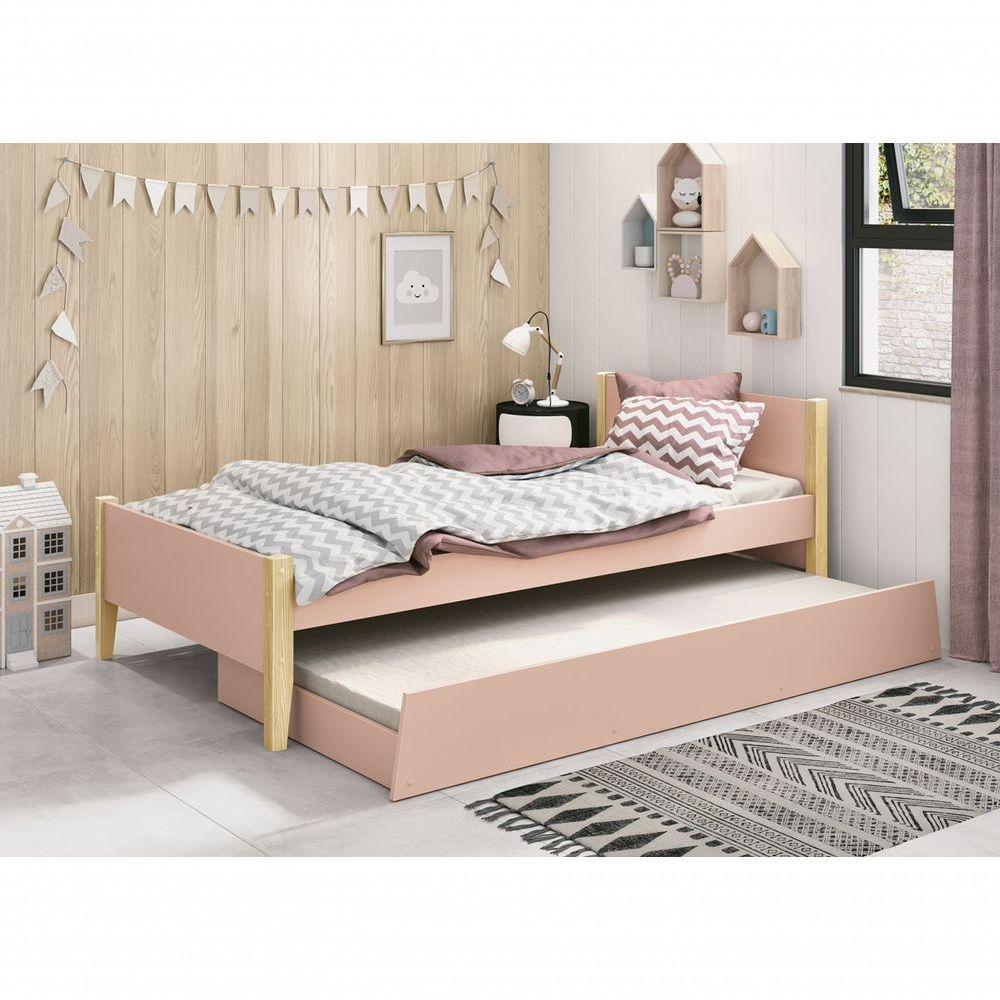 Cama Babá Solteiro Com Auxiliar Simba Rosa Fosco Com Natural - Reller - 2