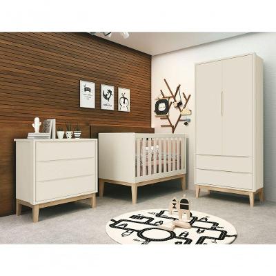 Jogo De Quarto Para Bebê Completo 2 Portas Classic New Areia Fosco Com Natural - Reller
