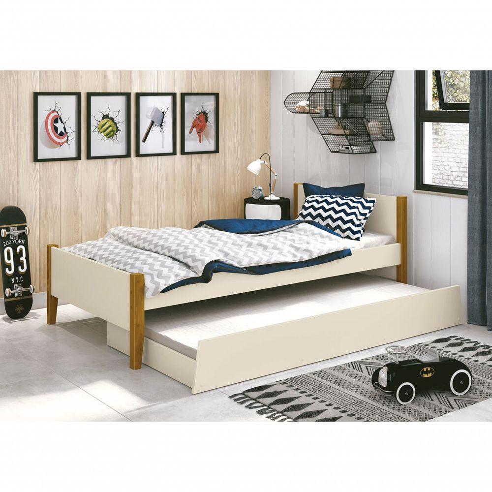 Cama Babá Solteiro Com Auxiliar Simba Areia Fosco Com Madeira - Moveisaqui - 4