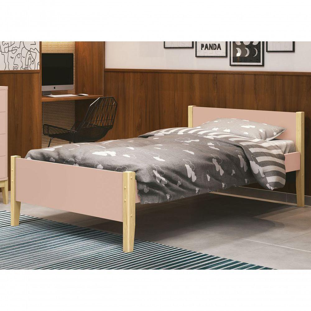 Cama Babá Solteiro Simba Rosa Fosco Com Natural - Moveisaqui - 2