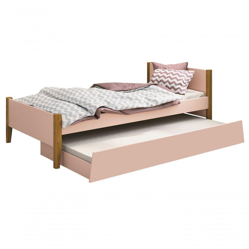 Cama Babá Solteiro Com Auxiliar Simba Rosa Fosco Com Madeira - Reller - 1