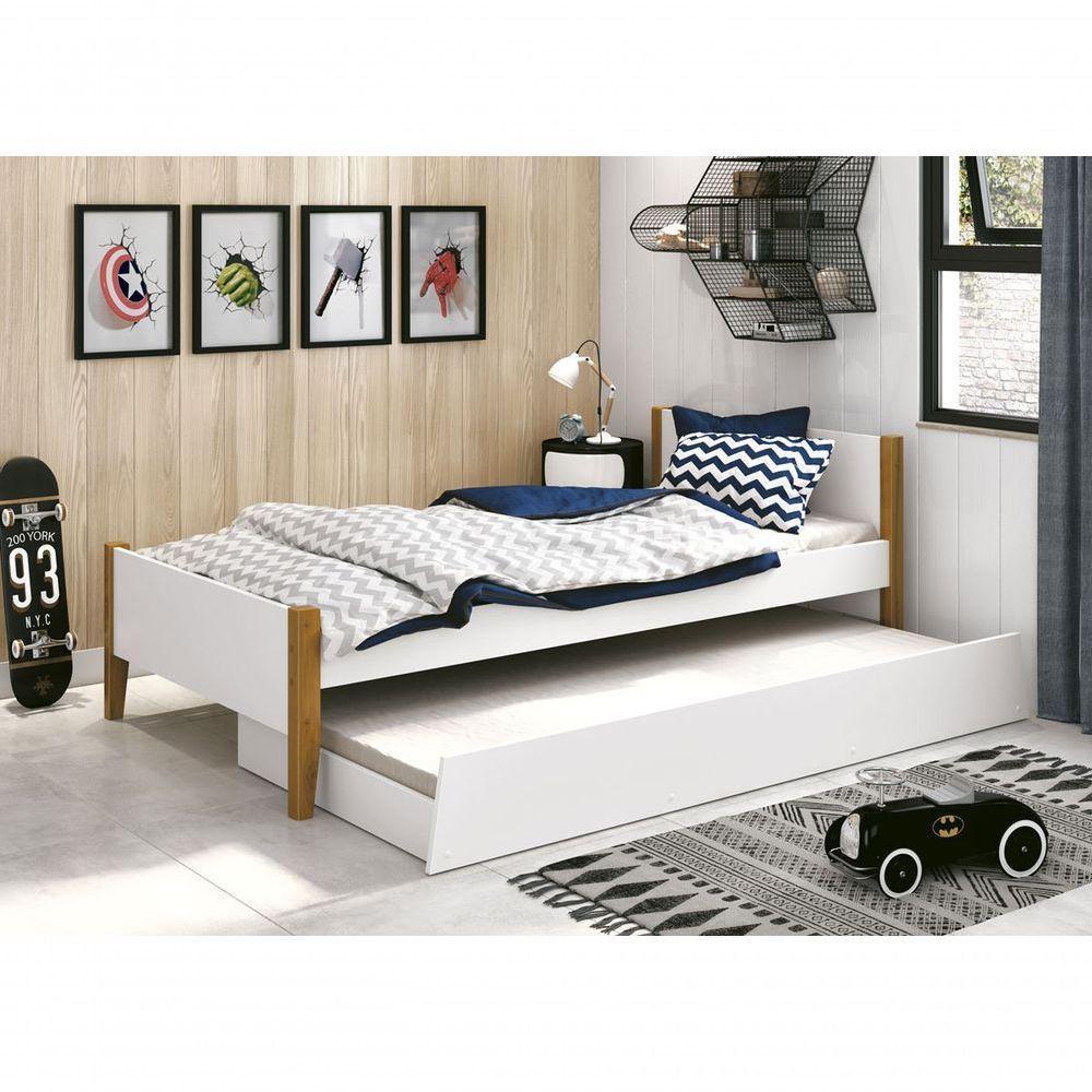 Cama Babá Solteiro Com Auxiliar Simba Branco Fosco Com Madeira - Reller - 2