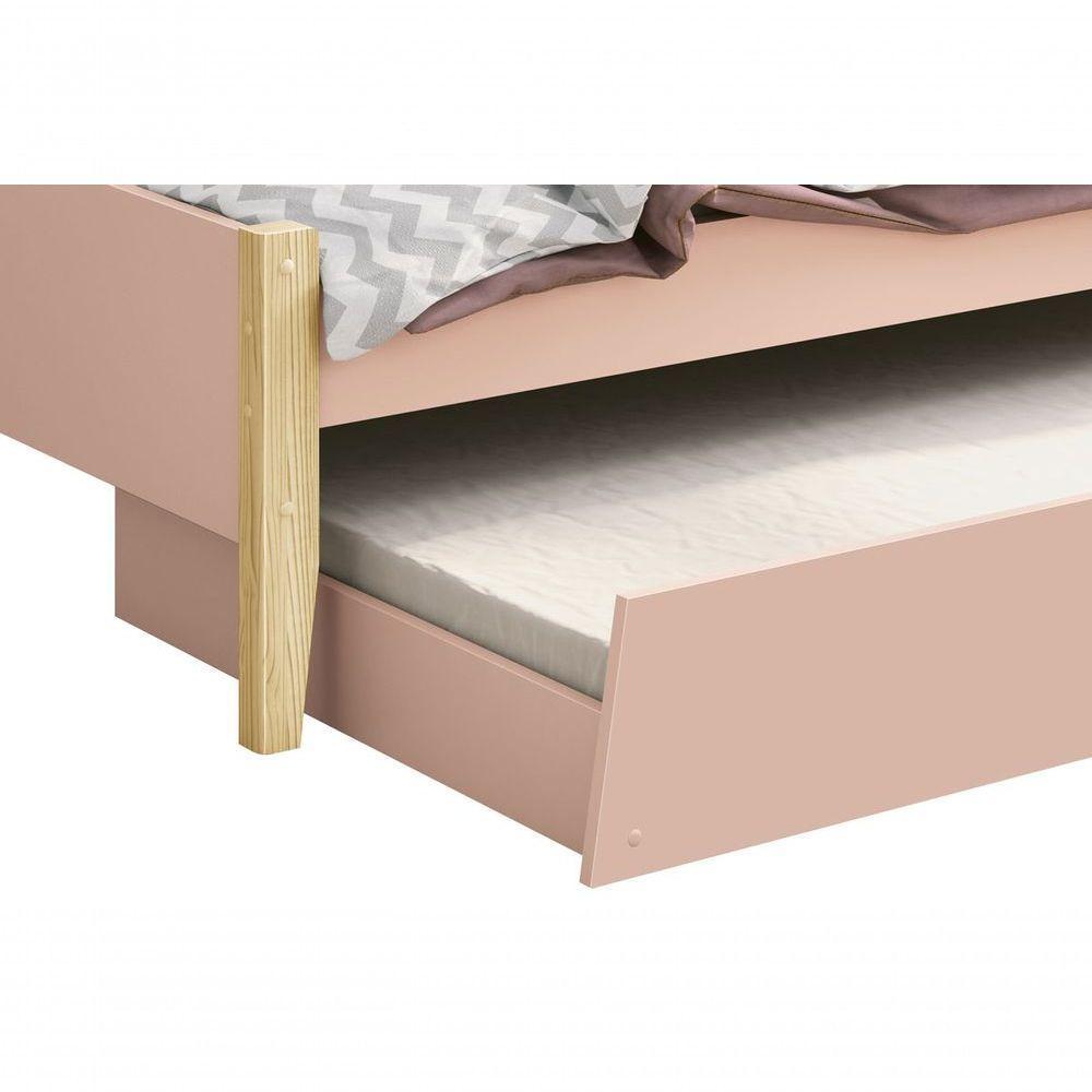 Cama Babá Solteiro Com Auxiliar Simba Rosa Fosco Com Natural - Moveisaqui - 2