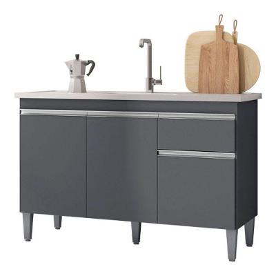 Multiuso Balcão Tatiane 120cm 3 Portas 1 Gaveta C/tampo - Cinza Cor Cinza-escuro