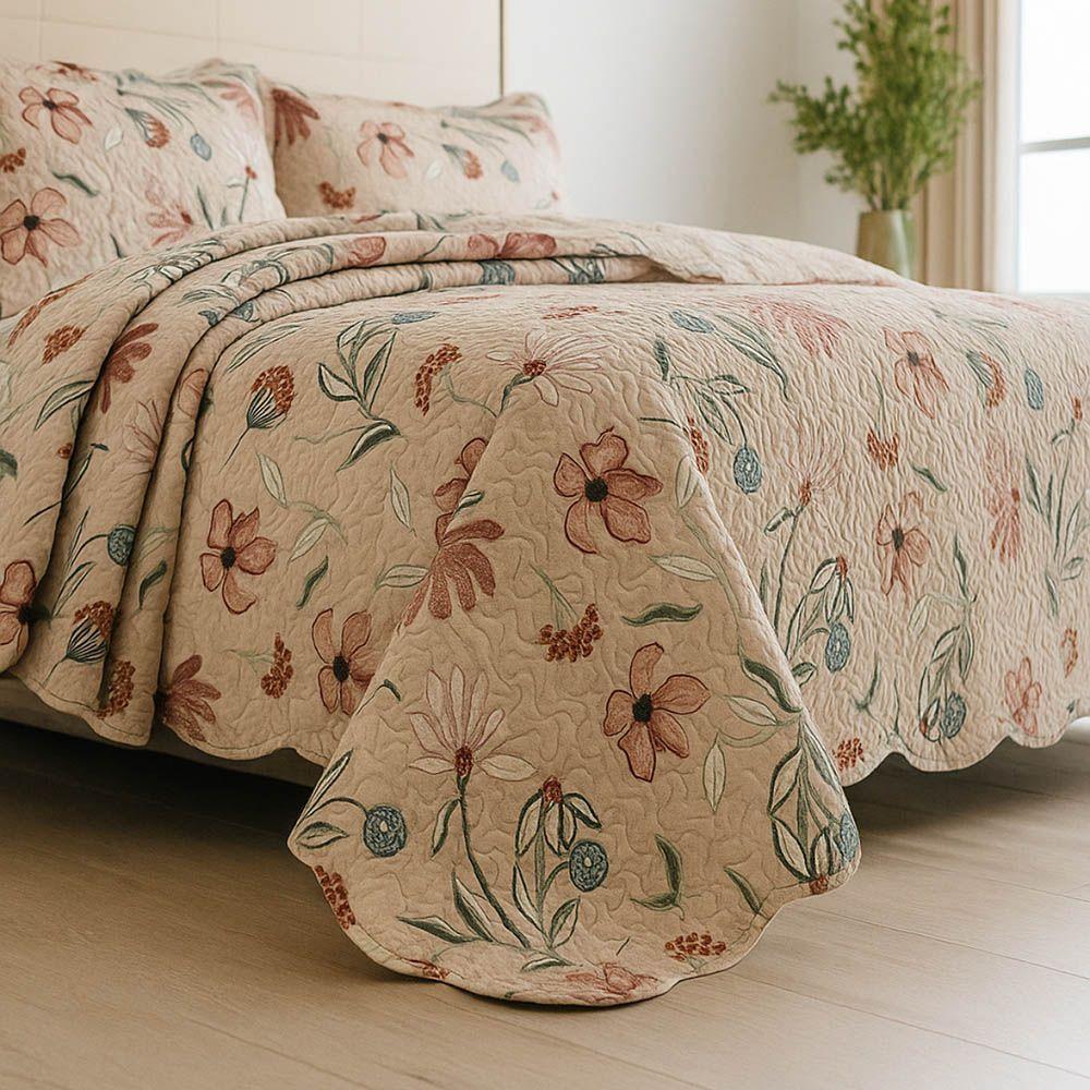 Kit Cobre Leito Colcha Magnus Solteiro 2 Peças Dupla Face Estampado Floral - Rosa - 100% Poliéster - 4