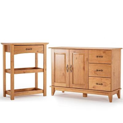 Kit Balcão Buffet 2 Portas E Aparador Para Sala 100% Madeira Lotus Carvalho Fosco