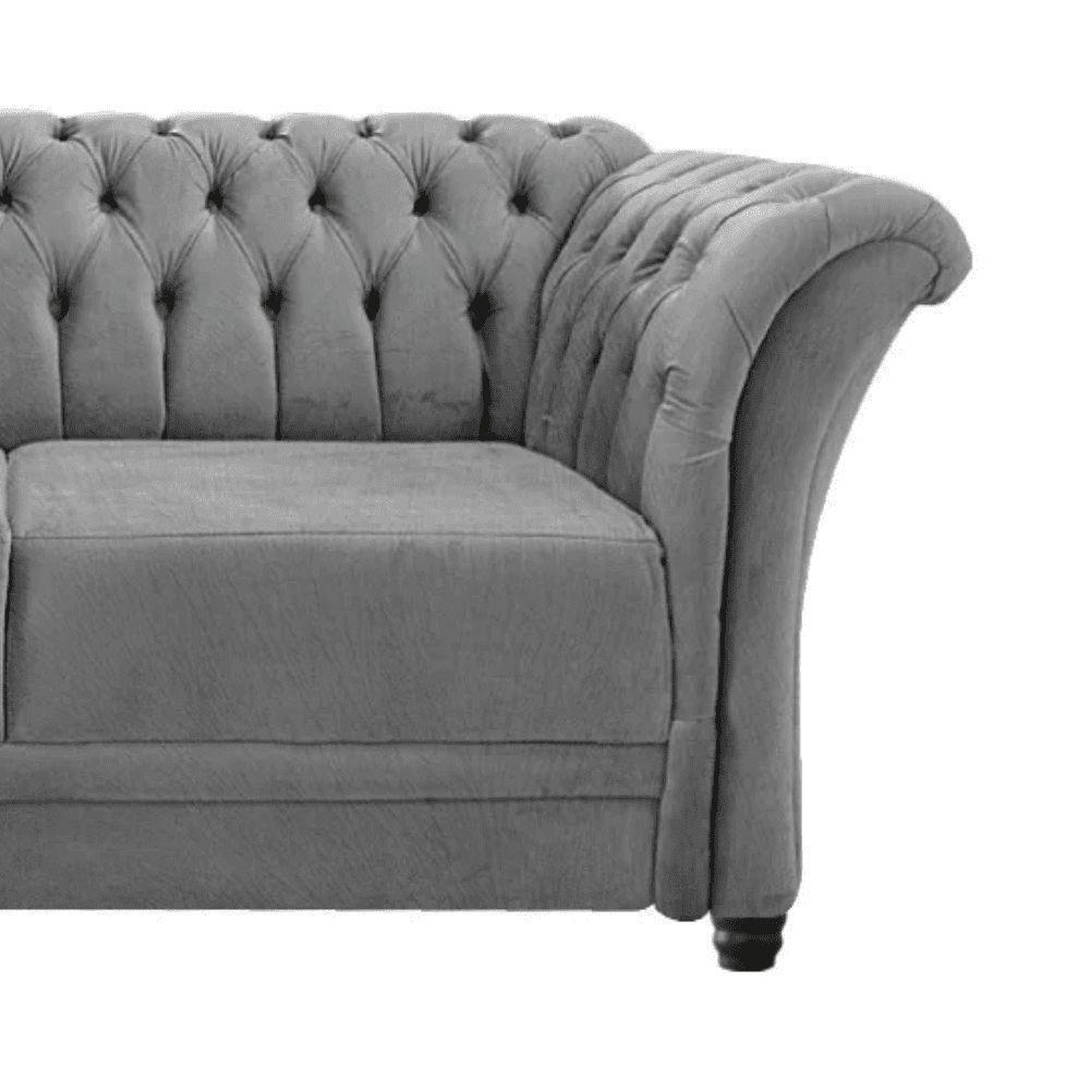 Sofá Recamier Divã Chesterfield 175cm Sofia Linho Cinza Capitonê- Mabe Magazine - 5