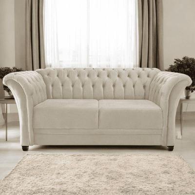 Sofá Recamier Divã Chesterfield 200cm Sofia Linho Bege Capitonê- Mabe Magazine