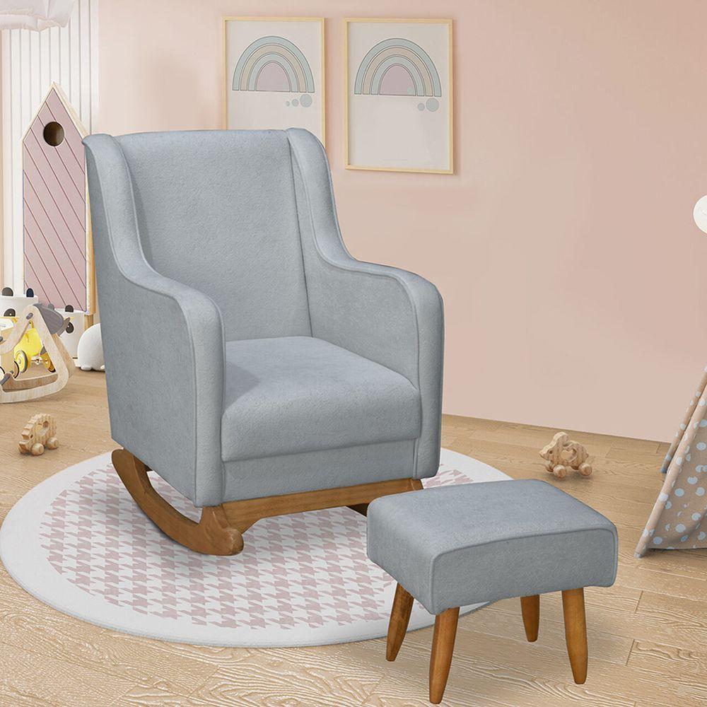 Cadeira De Amamentação Poltrona Balanço áquila C/puff Boucle Cinza - 5