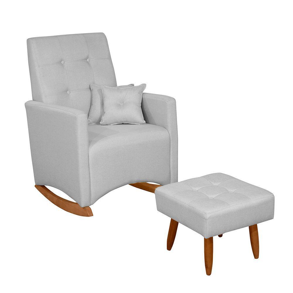 Poltrona Sofá De Amamentação E Balanço Ana C/ Puff - Linho Cinza - Anjo De Casa - 1