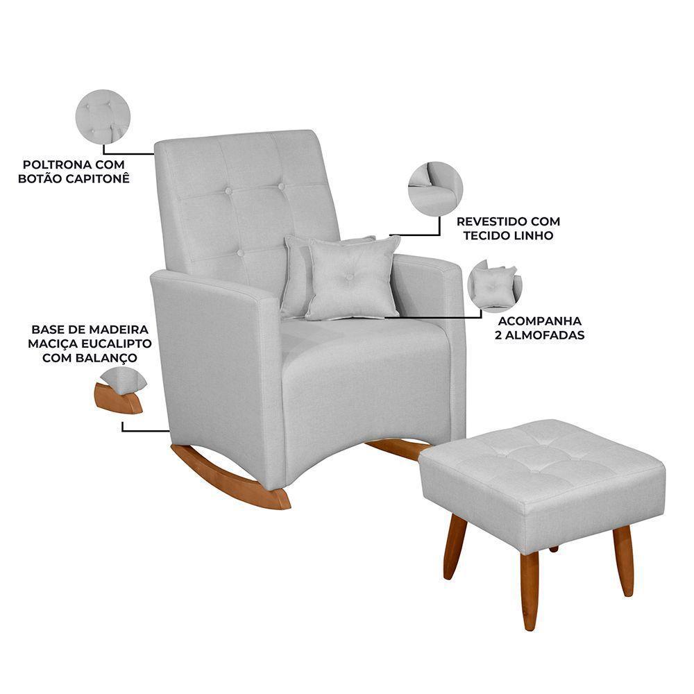 Poltrona Sofá De Amamentação E Balanço Ana C/ Puff - Linho Cinza - Anjo De Casa - 3
