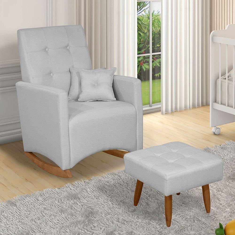 Poltrona Sofá De Amamentação E Balanço Ana C/ Puff - Linho Cinza - Anjo De Casa - 7