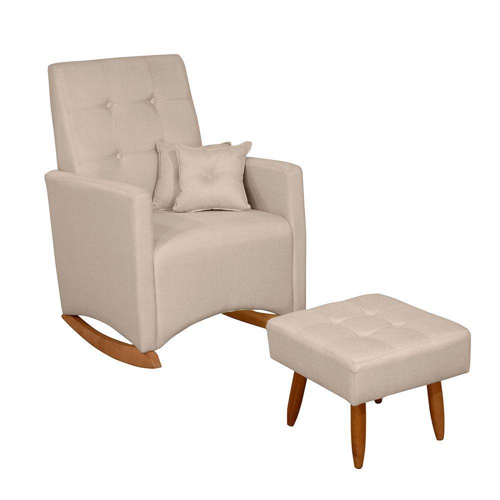 Sofá Cadeira Poltrona De Amamentação E Balanço Ana C/ Puff Linho Bege - Anjo De Casa - 1