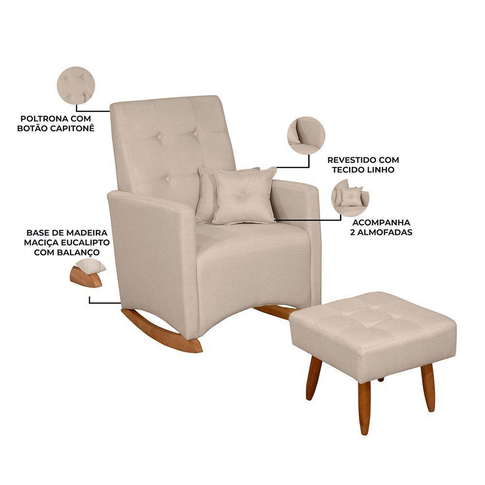 Sofá Cadeira Poltrona De Amamentação E Balanço Ana C/ Puff Linho Bege - Anjo De Casa - 3