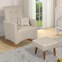 Sofá Cadeira Poltrona De Amamentação E Balanço Ana C/ Puff Linho Bege - Anjo De Casa - 7