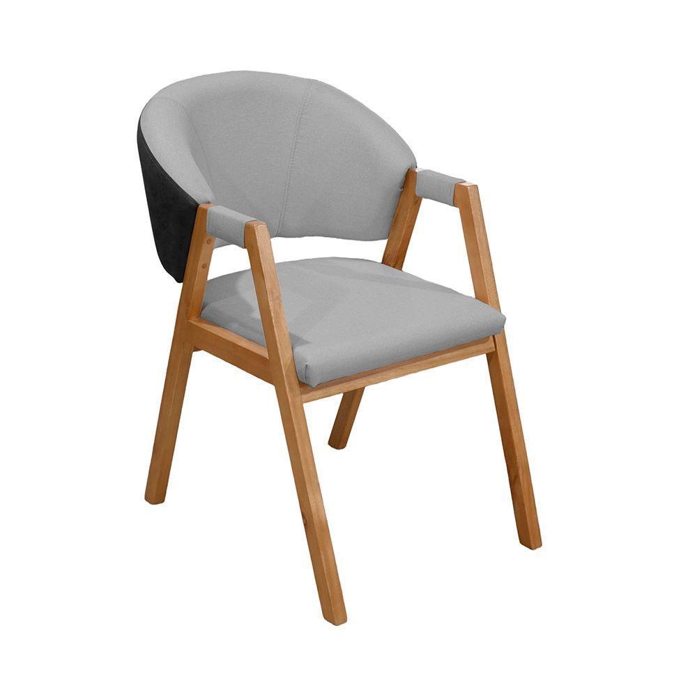 Cadeira Roma Banqueta C/ Base Madeira De Eucalipto C/revestimento Versátil Linho Cinza/preto - 1