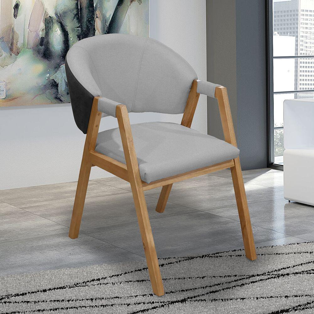 Cadeira Roma Banqueta C/ Base Madeira De Eucalipto C/revestimento Versátil Linho Cinza/preto - 5