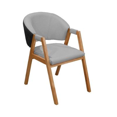 Cadeira Roma Banqueta C/ Base Madeira De Eucalipto C/revestimento Versátil Linho Cinza/preto