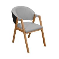 Cadeira Roma Banqueta C/ Base Madeira De Eucalipto C/revestimento Versátil Linho Cinza/preto - 1