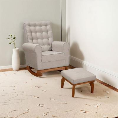 Poltrona E Cadeira Amamentação Balanço Páris C/puff Linho Bege Cor Cinza Desenho Do Tecido Liso