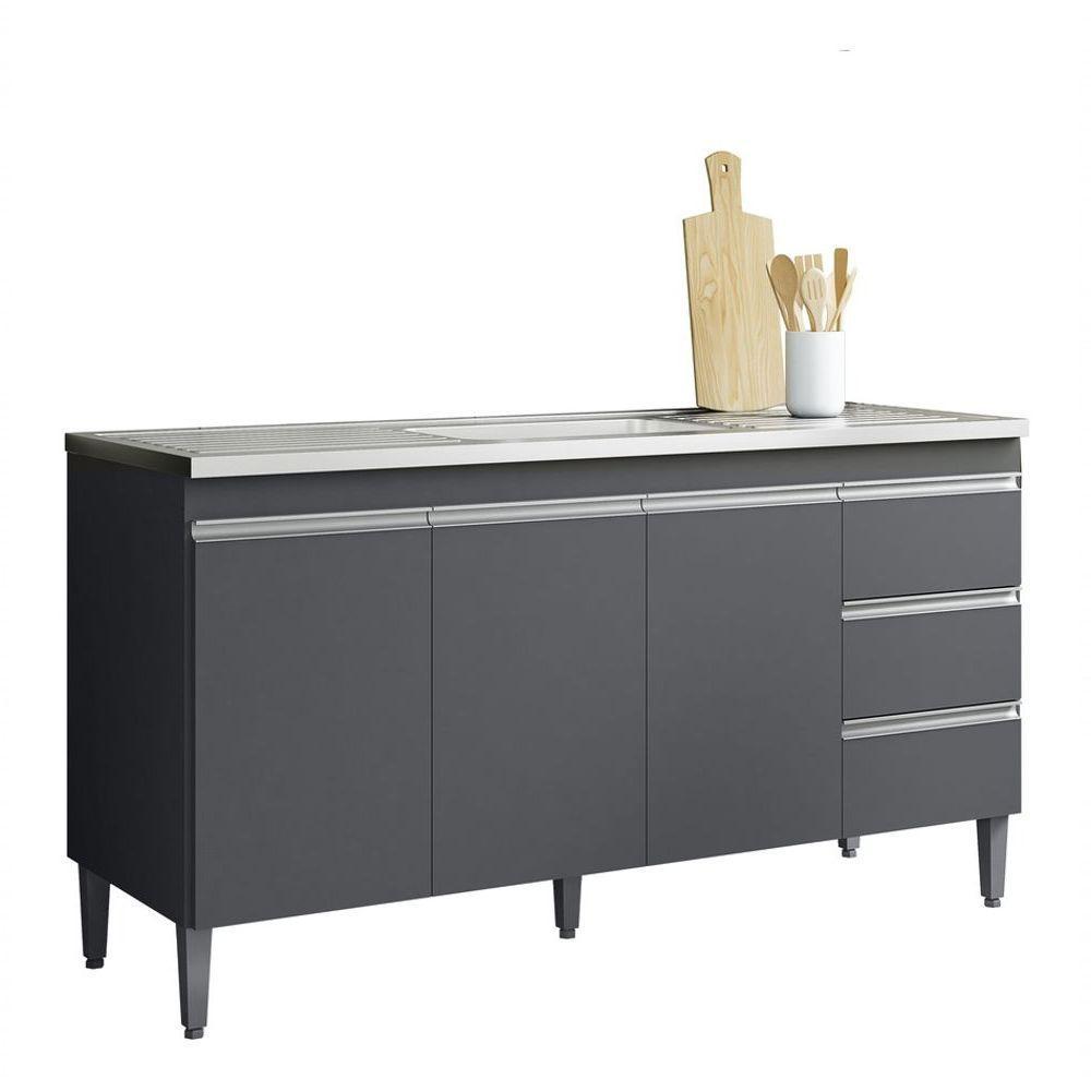 Balcão Para Pia Andreia Sem Tampo 150cm 3 Gavetas Ajl Cor Cinza - 1