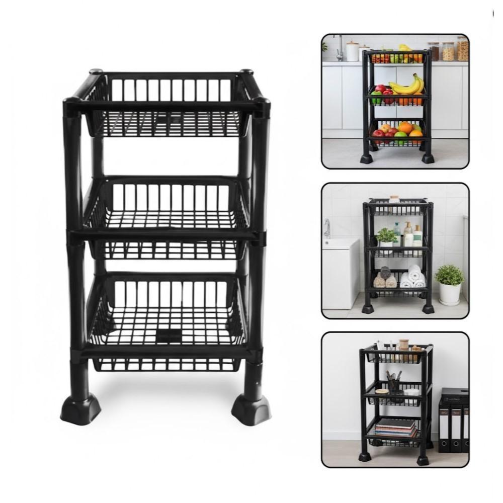 Estante Orgnizadora 3 Prateleiras Fruteira Chao Cozinha Cesto Mesa Empilhavel 3 Andares Multiuso Casa Frutas Porta Treco - 1