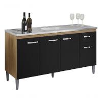 Balcão Gabinete Multiuso Gabriela S/tampo 150cm Amêndoa/preto Cor Amêndoa/preto - 1