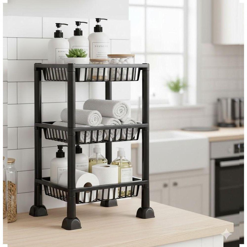 Estante Orgnizadora 3 Prateleiras Fruteira Chao Cozinha Cesto Mesa Empilhavel 3 Andares Multiuso Casa Frutas Porta Treco - 3