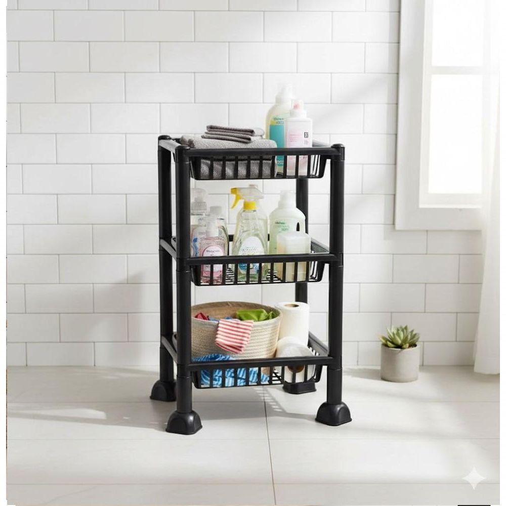 Estante Orgnizadora 3 Prateleiras Fruteira Chao Cozinha Cesto Mesa Empilhavel 3 Andares Multiuso Casa Frutas Porta Treco - 4