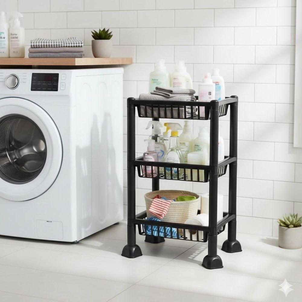 Estante Orgnizadora 3 Prateleiras Fruteira Chao Cozinha Cesto Mesa Empilhavel 3 Andares Multiuso Casa Frutas Porta Treco - 5