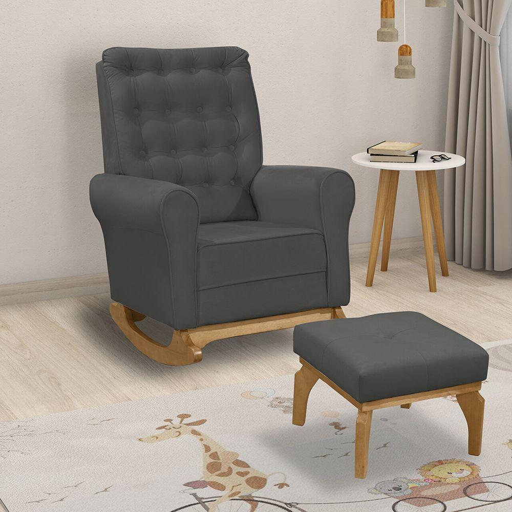 Poltrona De Amamentação E Balanço Páris C/ Puff Veludo Grafite - 5