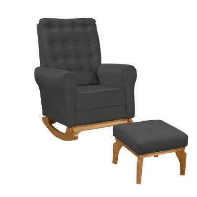 Poltrona De Amamentação E Balanço Páris C/ Puff Veludo Grafite