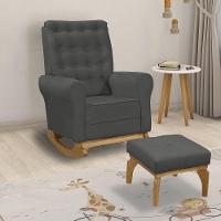 Poltrona De Amamentação E Balanço Páris C/ Puff Veludo Grafite - 5