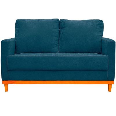 Sofa Berlim 2 Lugares Base De Madeira Tecido Impermeavel Azul Petroleo