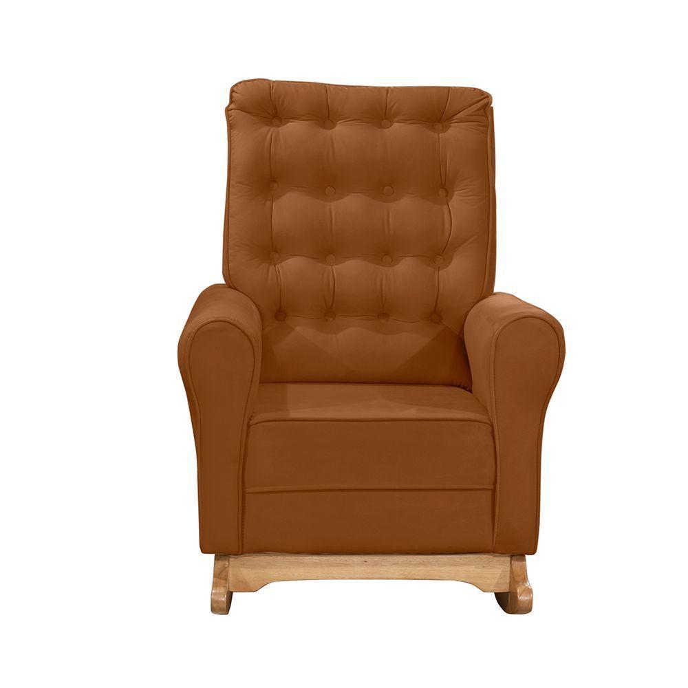 Poltrona Amamentação Balanço Páris C/ Puff Veludo Terra Cota - 2