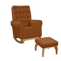 Poltrona Amamentação Balanço Páris C/ Puff Veludo Terra Cota - 1