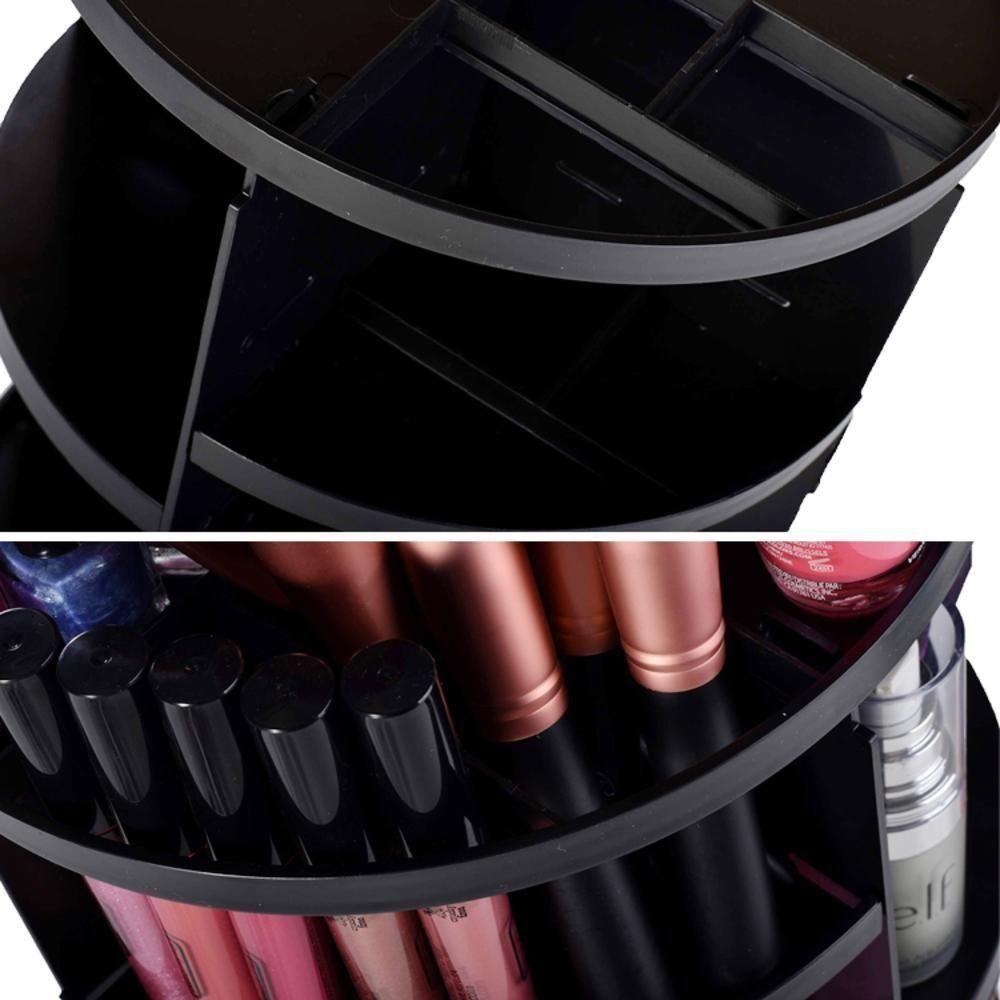 Suporte Organizador Maquiagem Giratório Estante Cosméticos Creme Perfume Skin Care Penteadeira 3 Andares Luxo Preto - 5